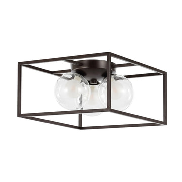 Kyle 14" 3-Light Modern Farmhouse Metal/Iron Open-Caged LED Flush Mount - JONATHAN Y